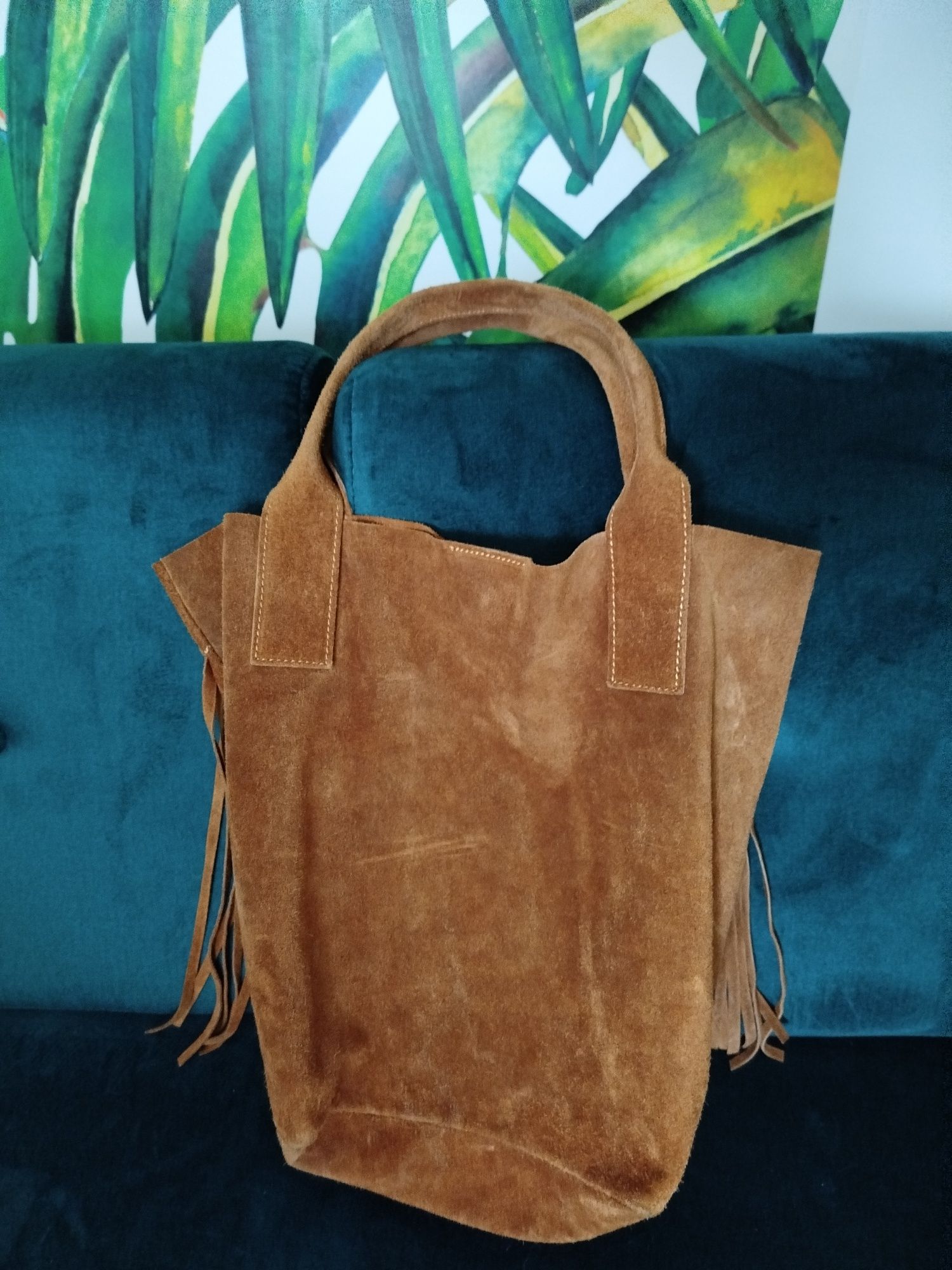 Włoski Shopper Boho Vittoria Gotti Torebka z frędzlami camel