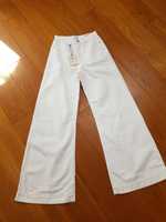Białe bawełniane spodnie z wysokim stanem szerokie nogawki nowe 32