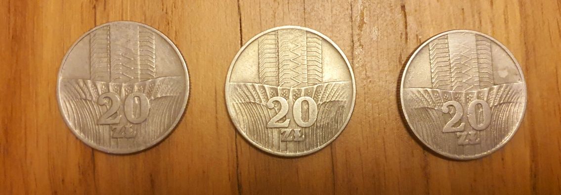 monety PRL 20 złotych kłosy 1973, 74,76 bez znaku mennicy