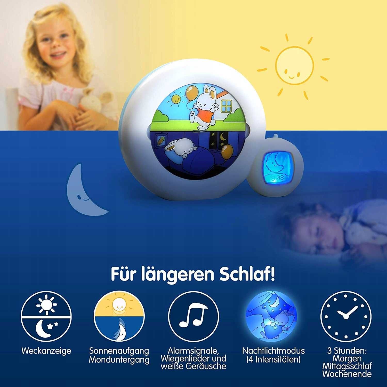 PABOBO Kid'Sleep Moon LAMPKA Nocna 3w1 BUDZIK Treningowy Zegar Dźwięk