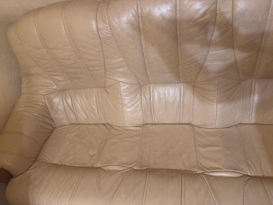 Komplet wypoczynkowy: skórzana kanapa 3-osobowa + fotel