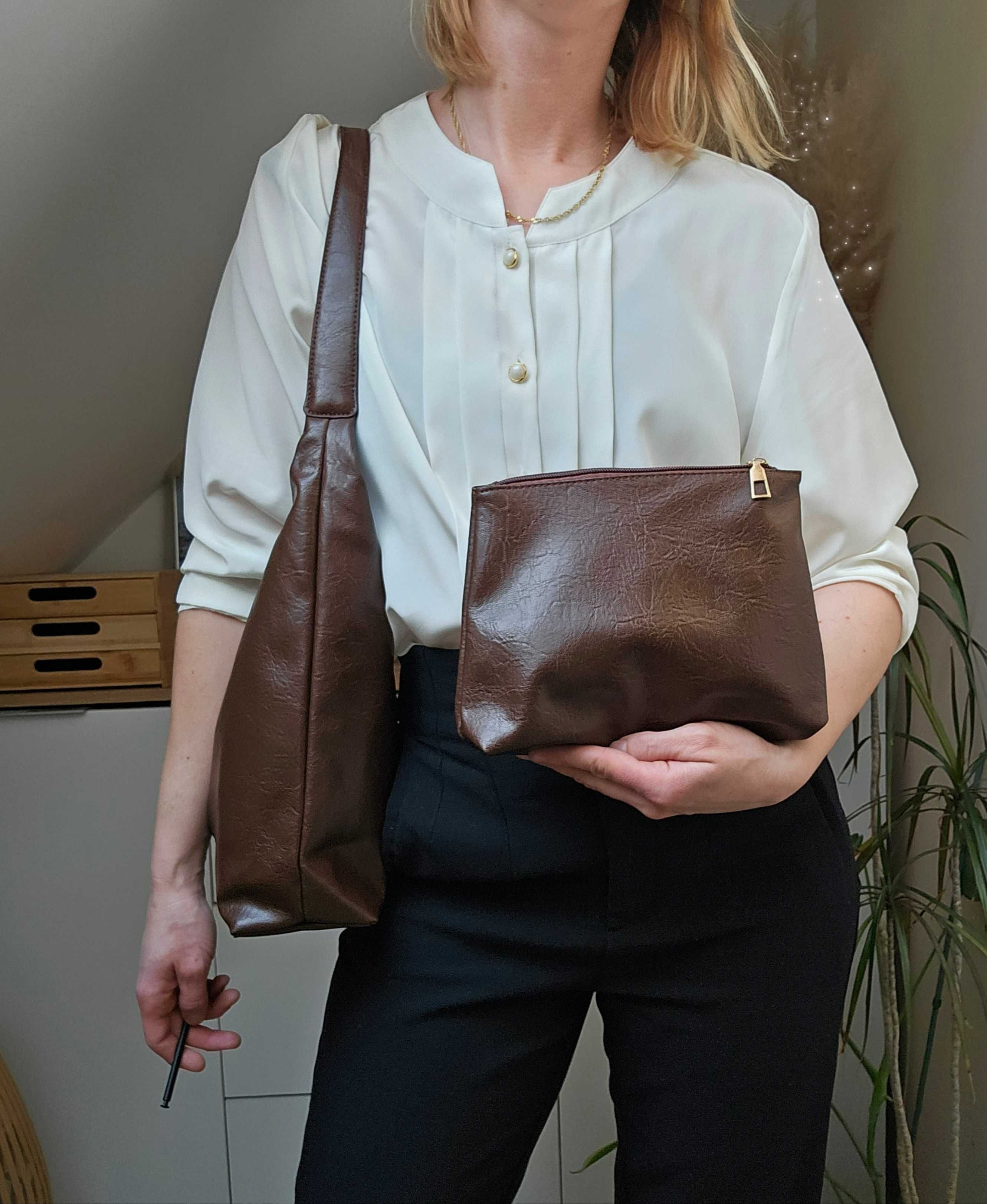 Nowa casual torebka brązowa z kosmetyczką miękka ekoskóra vintage y2