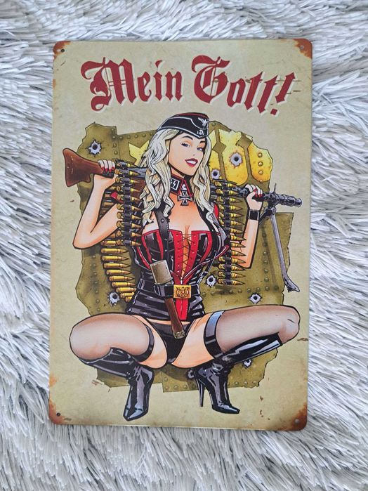 Obraz Plakat Mein Gott Pin Up Girl Niemcy Wojna Światowa MG34, prezent