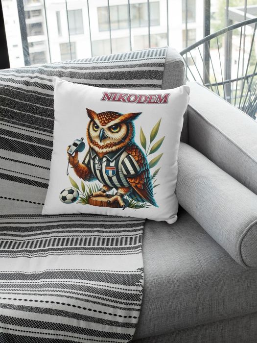 zestaw kubek 330ml + poduszka piłka nożna sowa sędzia piłkarski + imię