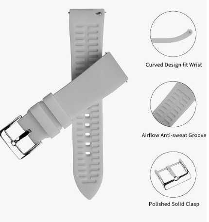 Silikonowy pasek do zegarków, szerokość 22mm, kolor szary TStrap