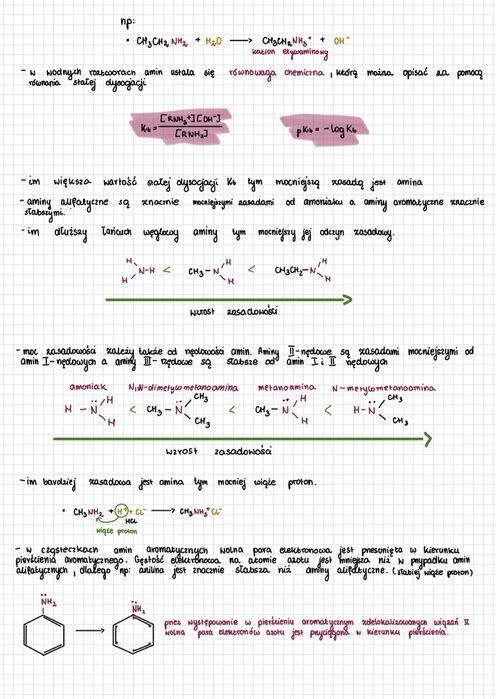 Notatki maturalne Chemia nieorganiczna - Aminy , Amidy + Mocznik