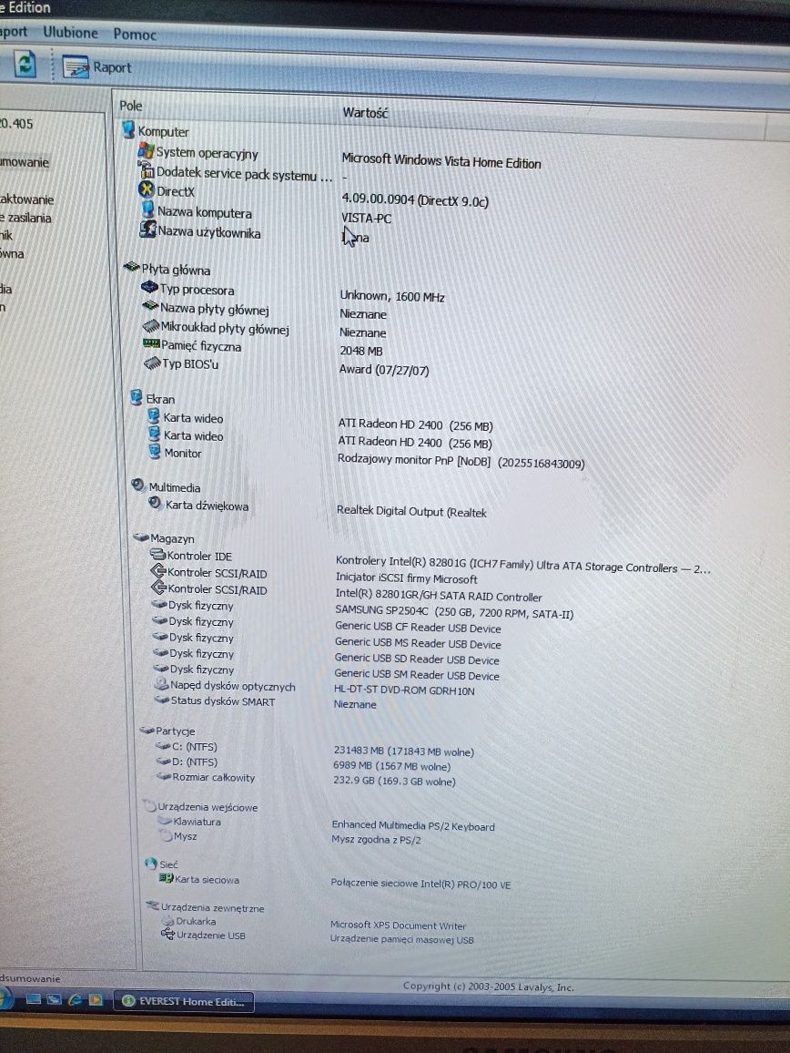 HP Pavilion Windows Vista  Komputer Stacjonarny