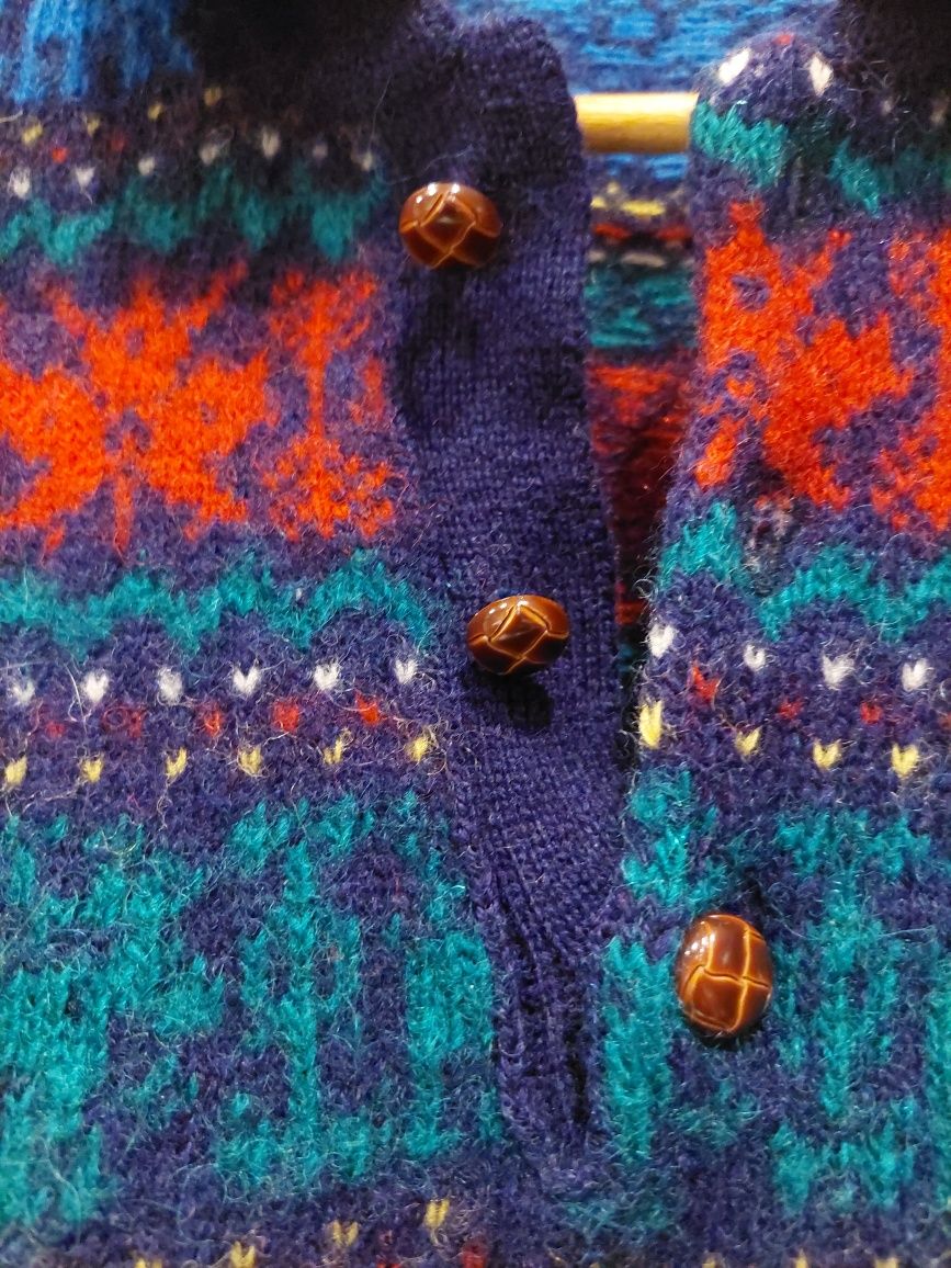 Sweter 100% wełna rozm. L & oversize wzór norweski