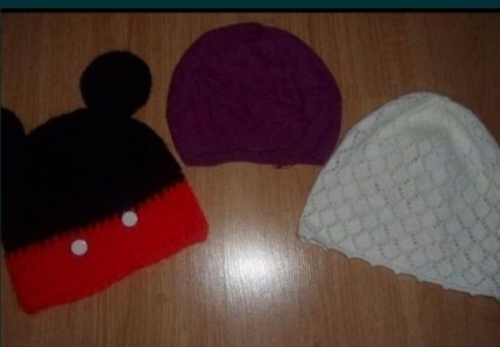 Zestaw 3 czapki wiosna jesień szydełku myszka minnie ażurowa beret