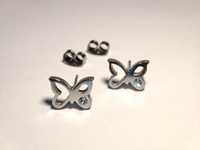 kolczyki motylki srebrne z kryształkiem kryształkami komunijne