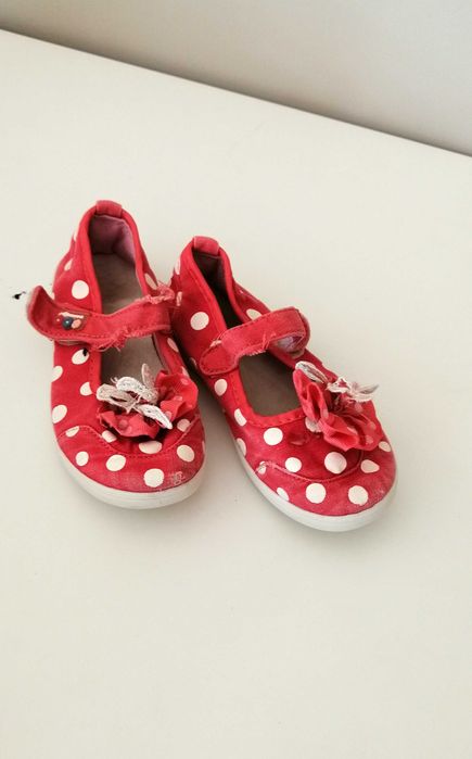 czerwone półbuty buciki dla dziewczynki na rzepy trampki 28 w kropki