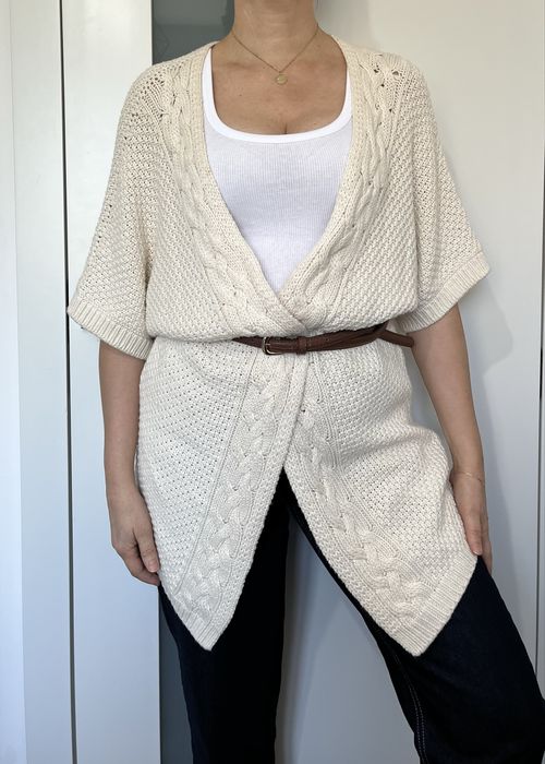 Massimo Dutti kamizelka narzutka kremowa z bawełny i kaszmiru