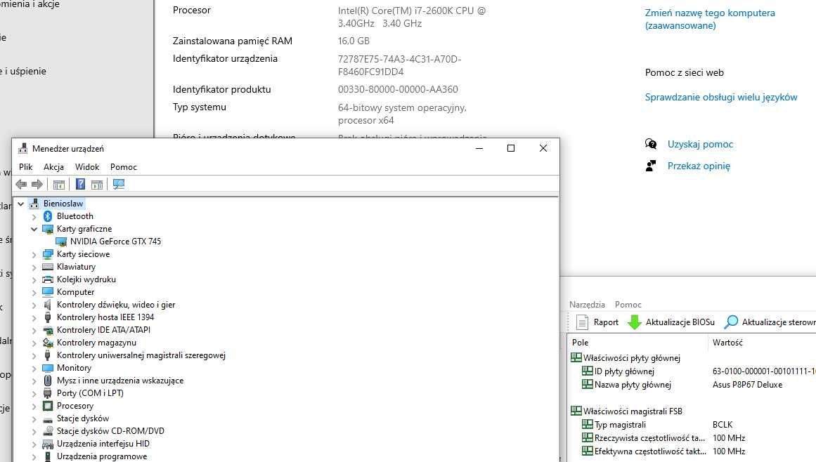 Komputer Intel i7 2600k 3,40 GHz, 16 GB Ram, NVidia GTX 745