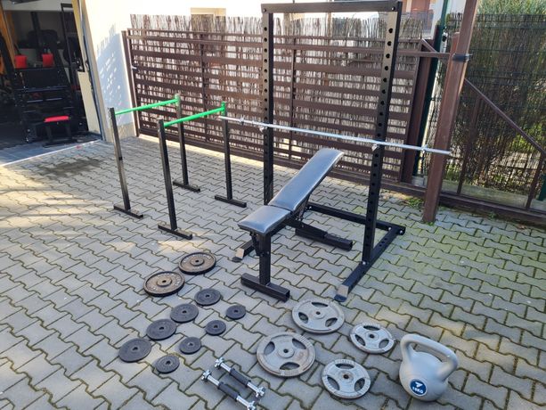 Siłownia zestaw ławka gryfy obciążenie żeliwne Half Rack