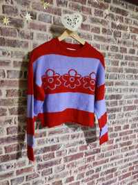 Sweterek zimowy w stylu indie kid girl wzór kwiatowy firmy House