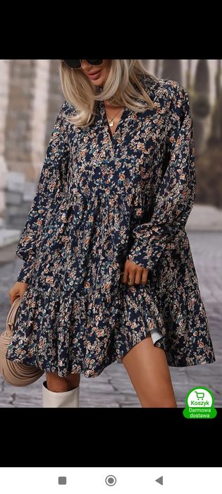 Sukienka z kwiatowym nadrukiem z dekoltem w szpic