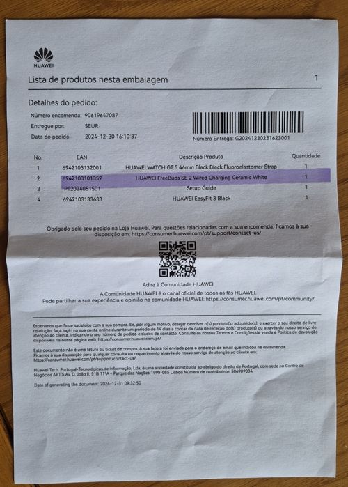 Auriculares Huawei Freebuds (Novo na embalagem)