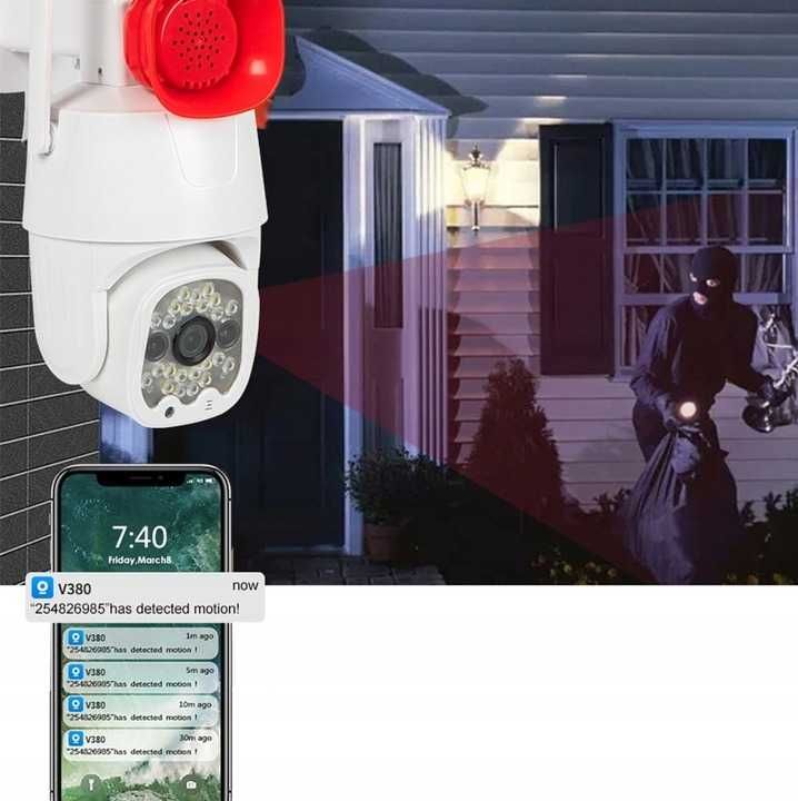 KAMERA obrotowa z MEGAFONEM WiFi detekcja ruchu głośna alarm ZOOM 2k