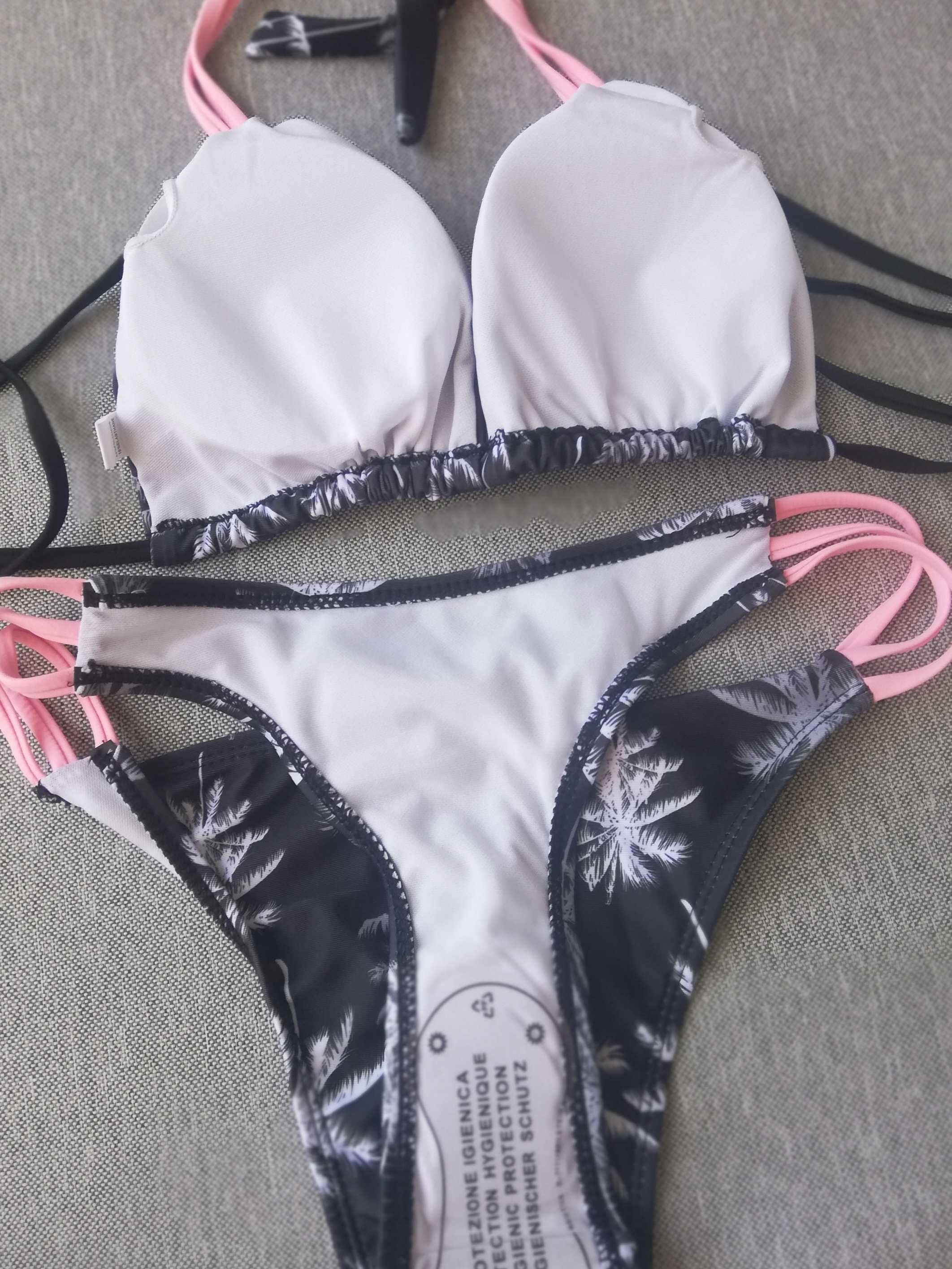 Biquini Bikini triângulo preto e rosa