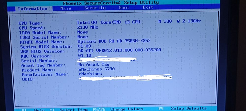 Laptop emachines G730 uszkodzony