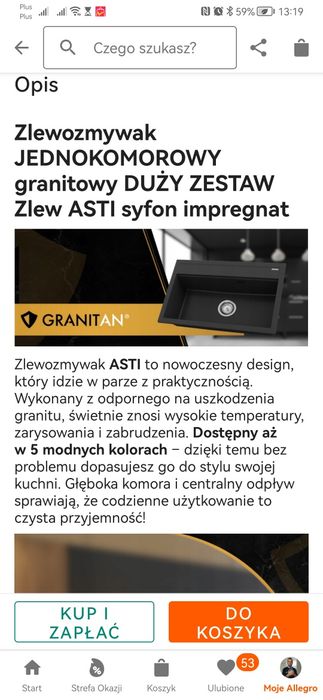 Zlewozmywak granitowy czarny +gratis deska