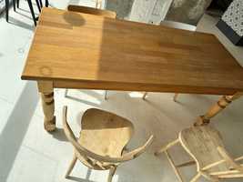 Duży drewniany stół na toczonych  dębowych nogach 180 x 85