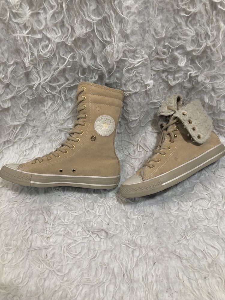 Buty Converse Leather Brown Sz 4 X Hi Tall Knee wool 39 24,5 cm beżowe