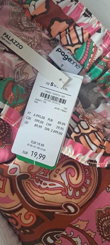 Kolorowe spodnie Takko S 36 szerokie styl etno boho