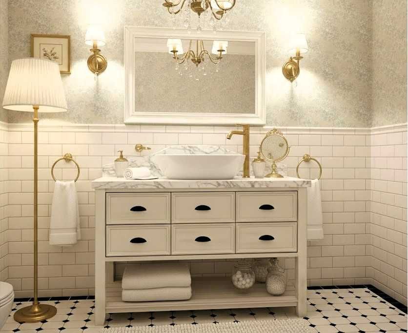 Szafka na umywalkę nablatową, z drewna, retro, w stylu angielskim