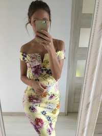 nowa sukienka midi w kwiaty floral 34XS Missguided odryte ramiona