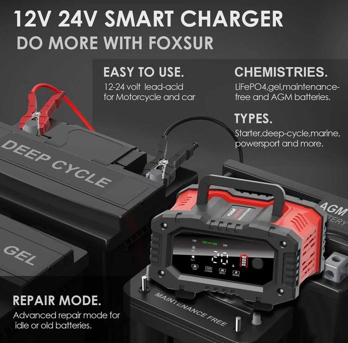 Зарядное устройство аккумулятор 12V 20A 24V 10A Gel LiFePO4 Charger