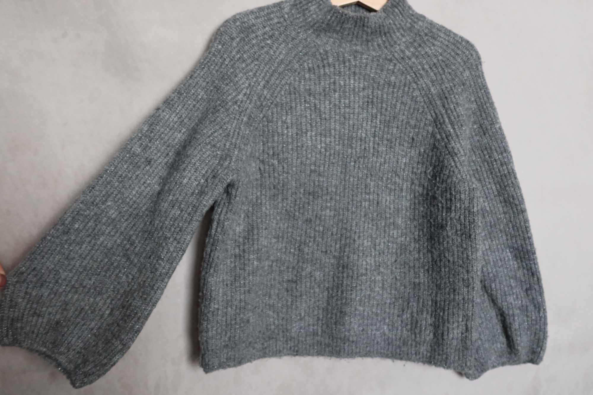 Sweter ZARA 110 szary melanż miękki srebrna nitka obszerny oversize