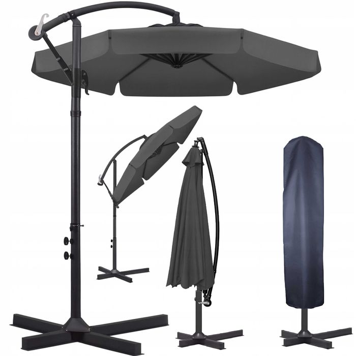 Parasol ogrodowy szary duży regulowany z wysięgnikiem gratis pokrowiec