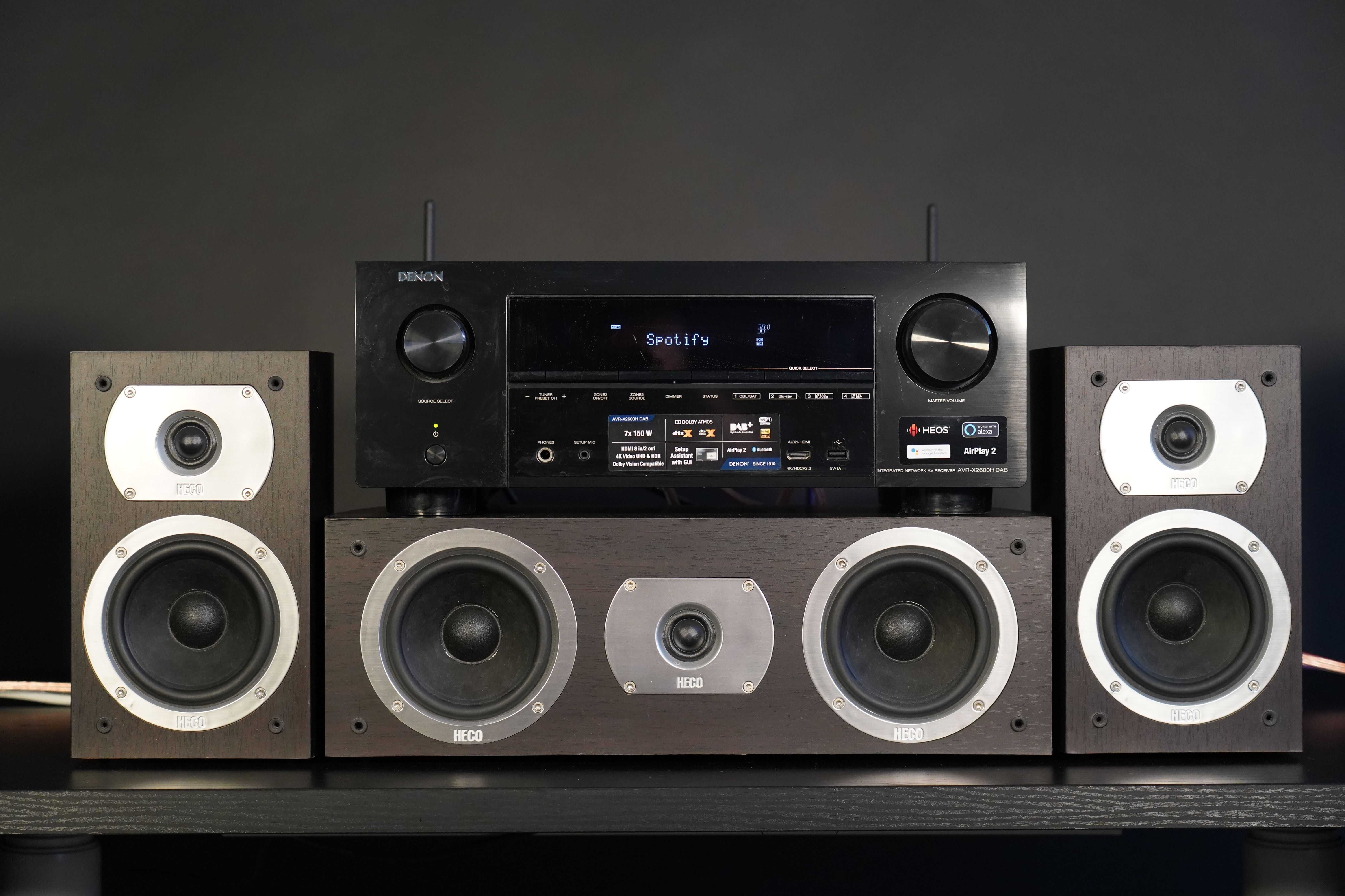 Amplituner DENON AVR-X2600H DAB z zestawem 5 głośników HECO