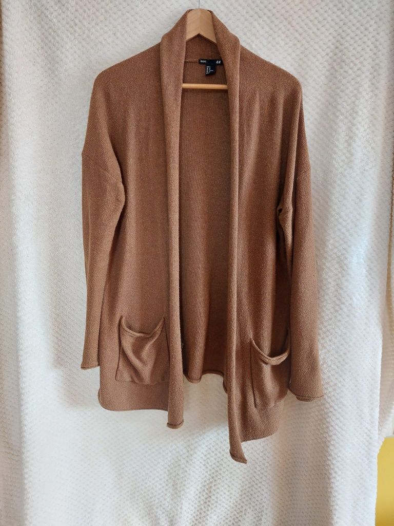 Długi sweter, kardigan w kolorze czekolady. H&M. Rozmiar M/oversize