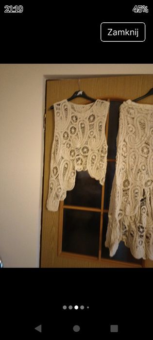 Komplet garnitur damski beż ażur L XL