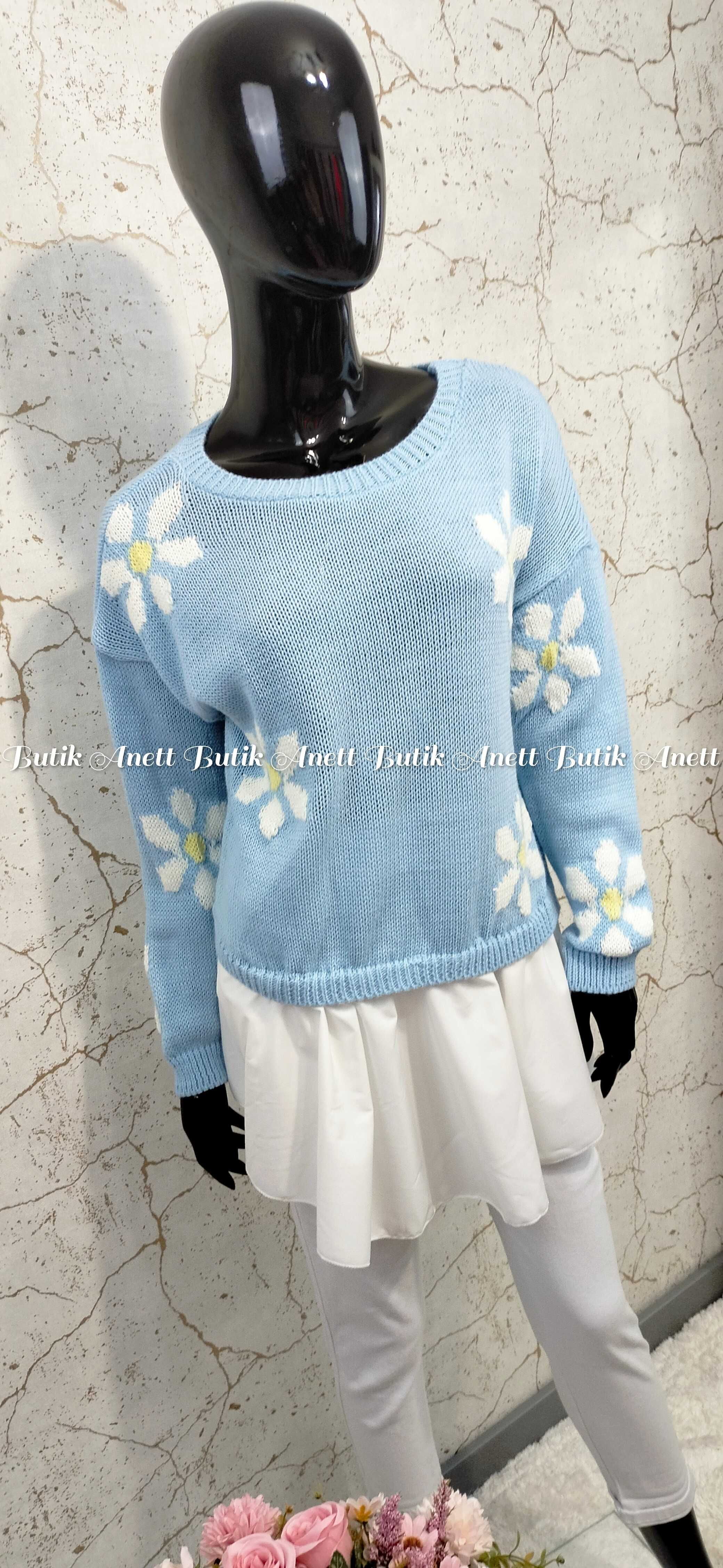 Sweterek w Kwiaty Różowy, Niebieski
