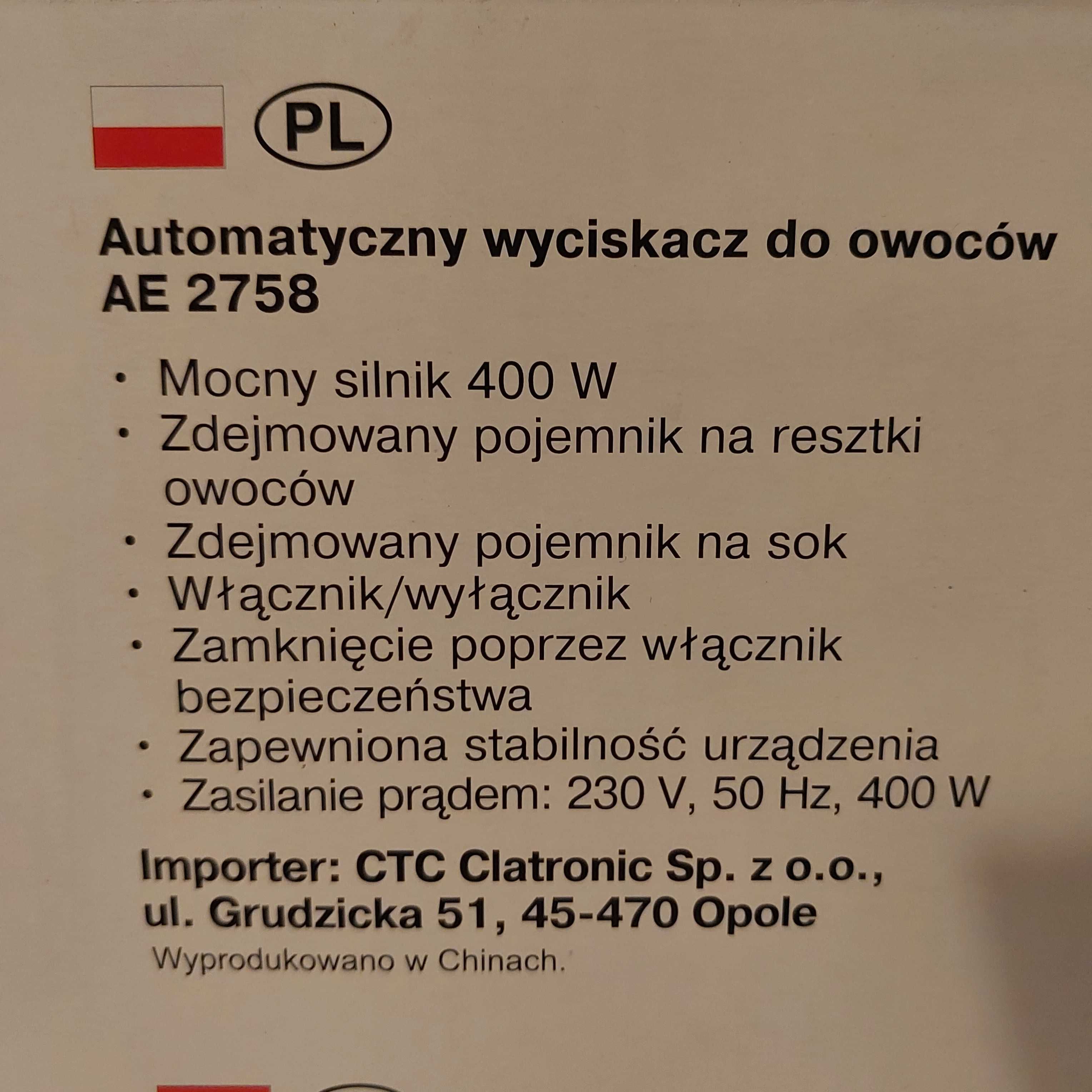 Automatyczny wyciskacz do owoców (JAK NOWY)