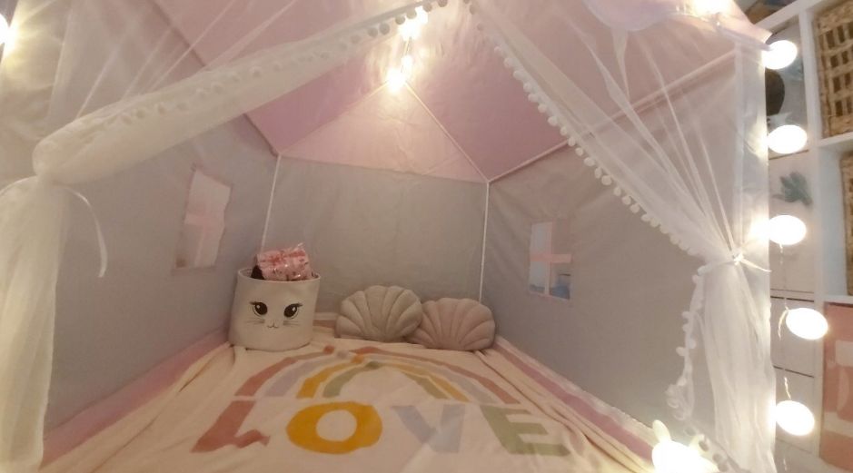 Namiot Domek dla Dzieci Zamek Pałac do Pokoju Ogrodu + Lampki LED Róż