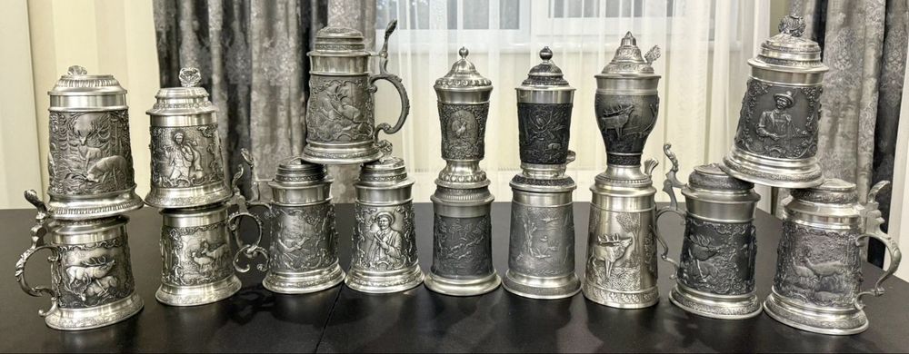 Винтажные пивные бокалы из пищевого олова GDR Германия подарок охотник