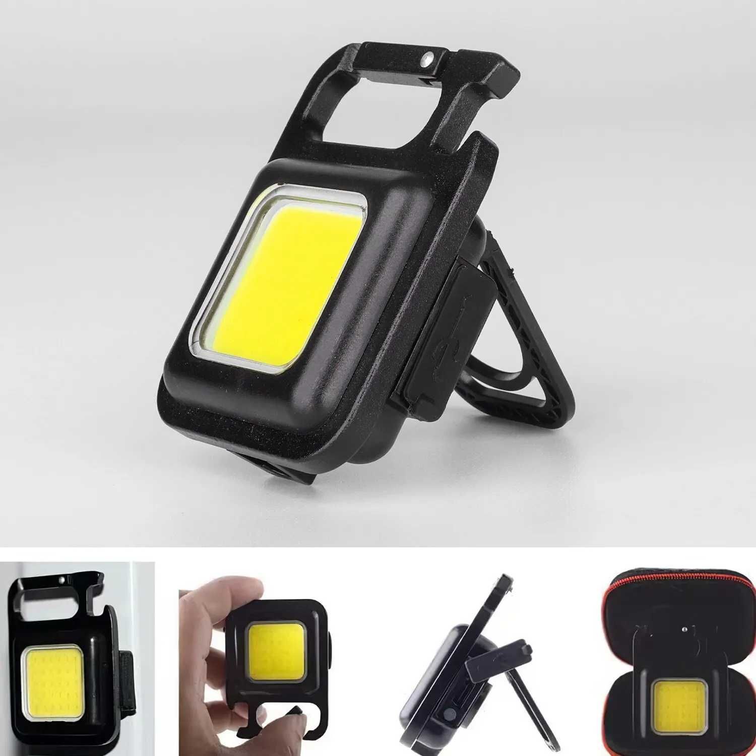 Wielofunkcyjny mini reflektor brelok do kluczy z latarką USB.