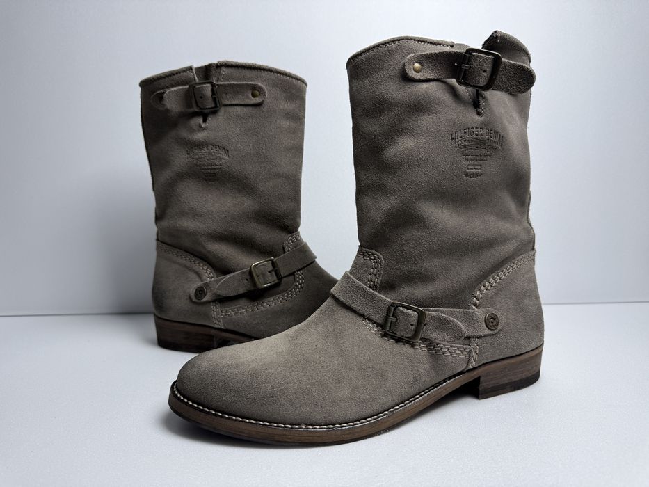 Szare zamszowe kozaki Hilfiger Denim -biker western boho r.41 wkł:27