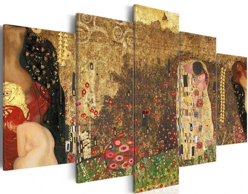 Muzy / Impresje - Klimt (secesja) - 5-częściowy obraz na płótnie
