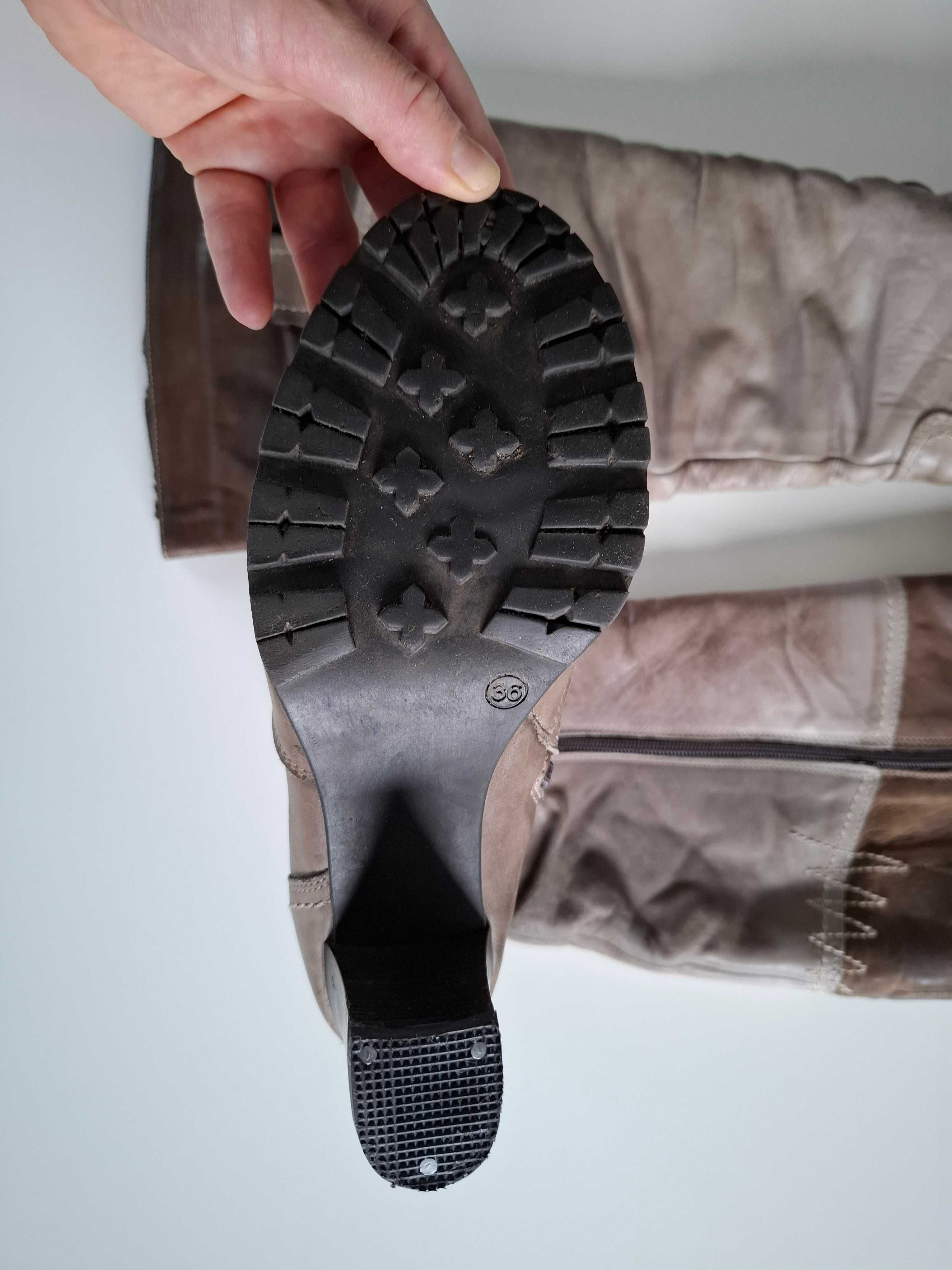 Damskie kozaki, wysokie botki, buty ze skóry 36