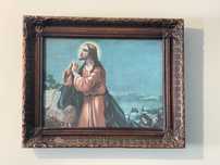 Stary obraz Jezus w ogrójcu w starej ramie 59x48