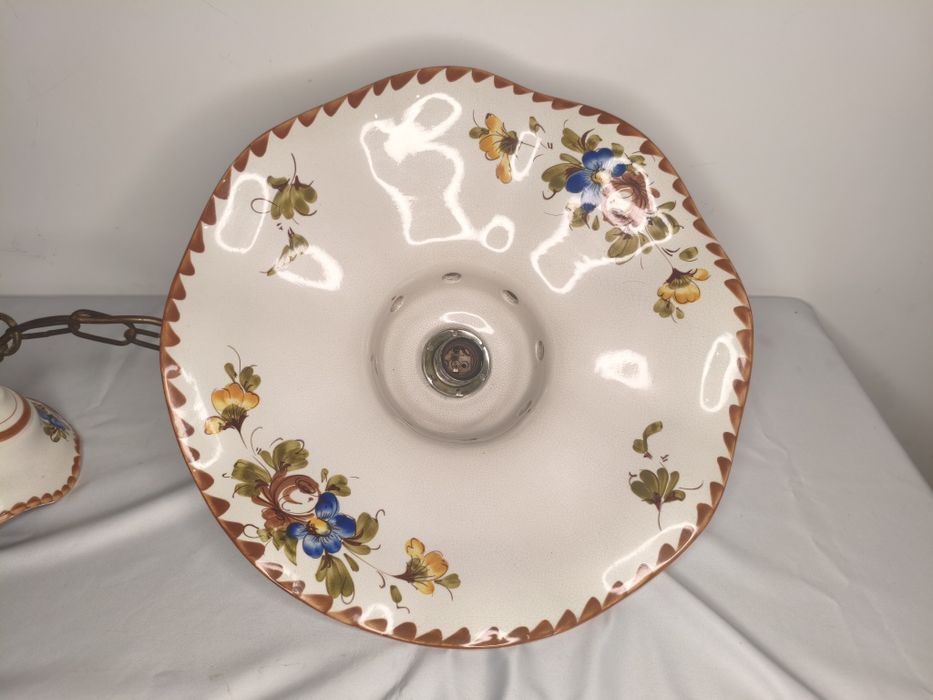 Lampa porcelanowa wisząca kuchenna w kwiaty żyrandol PRL DDR Retro