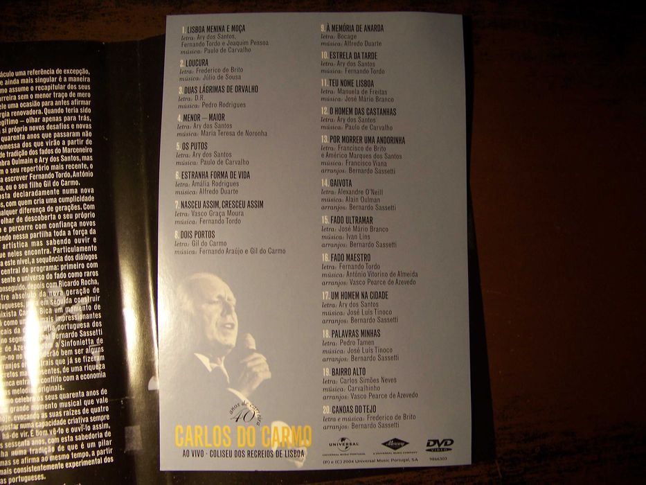 DVD concertos ao vivo- Carlos do Carmo, Mariza , Pavarotti