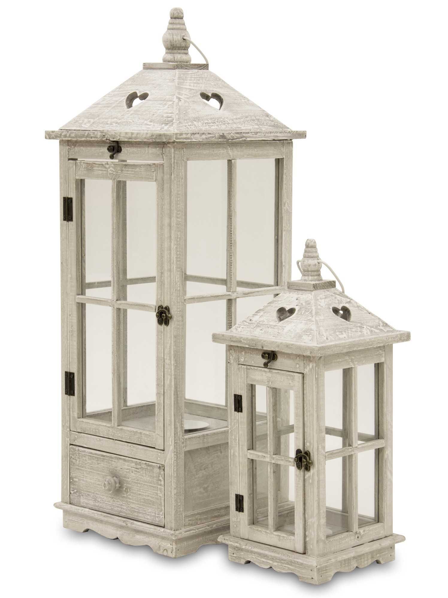 Latarnia Szary Duży Lampion Drewniany Komplet 2 Sztuki 76/44 cm 108678