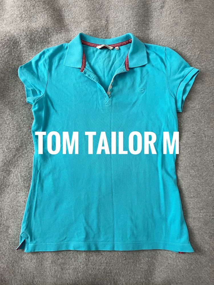 Koszulka polo damska Tom Tailor M 100% bawełna, taliowana, niebieska