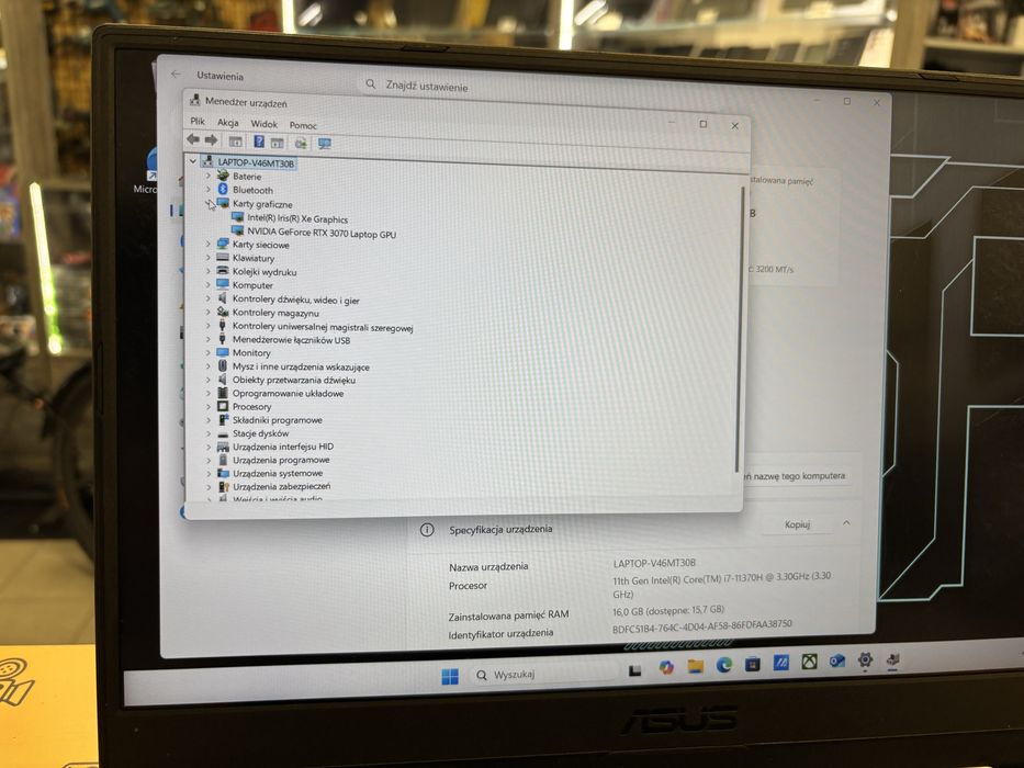 Laptop ASUS TUF F15 i7/16GB/512GB SSD/ RTX3070 8GB od Halogsm Łódź